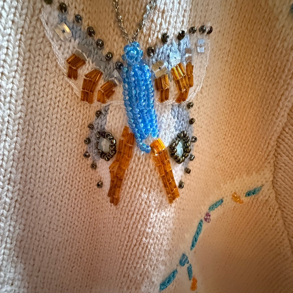Storybook Knits Cream Cardigan with Butterfly Embroidery - Picture 8 of 14